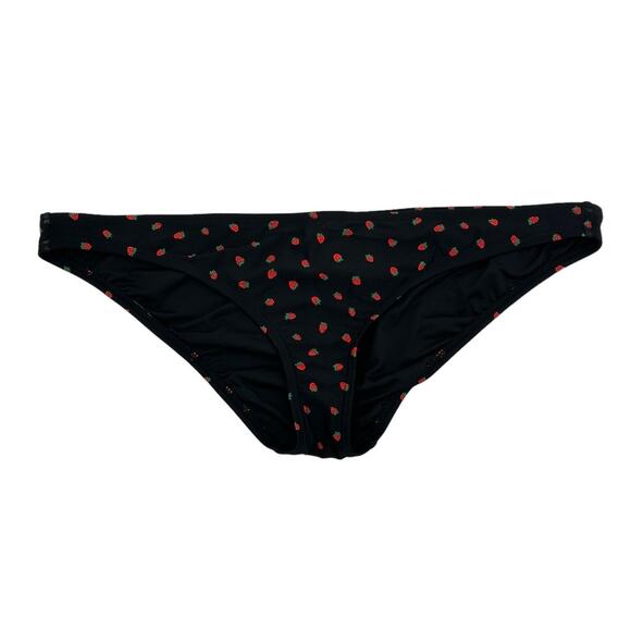 Madewell Bikini Bottom Womens XL Lowrider Swim Black Strawberries Hipster Summer - Picture 1 of 7